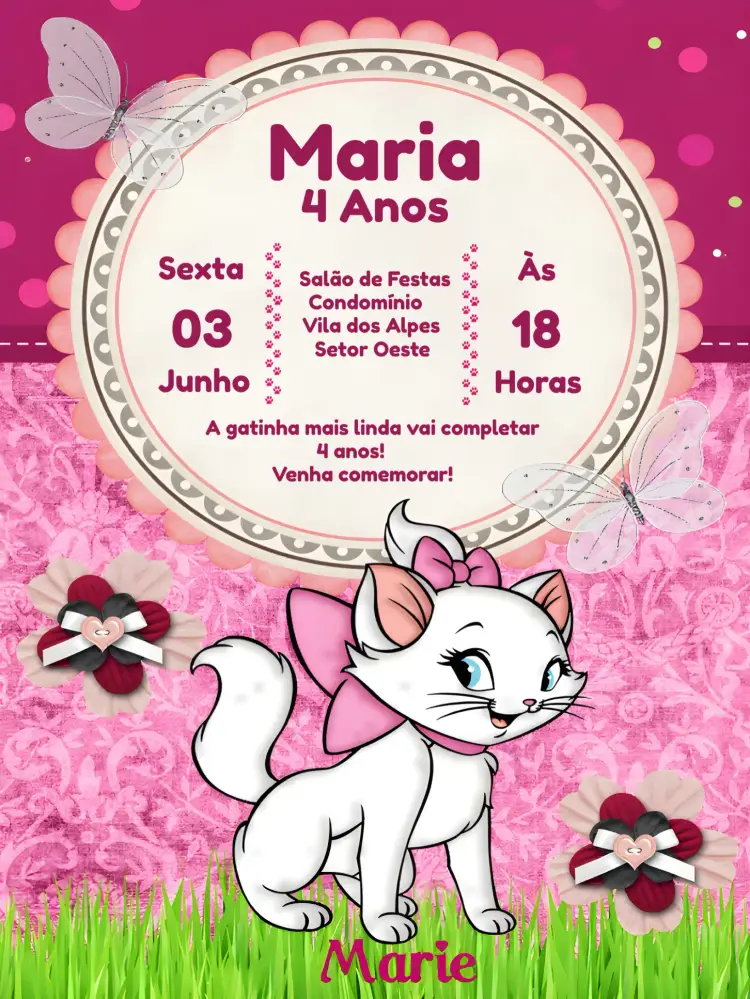 Convite Gatinha Marie Rosa