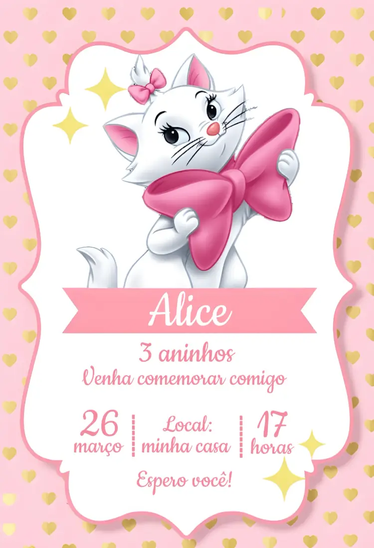 Convite Gatinha Marie Rosa Gata