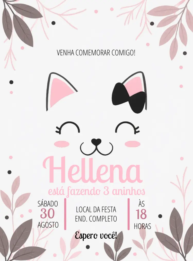 Convite Gatinha Rosa Menina
