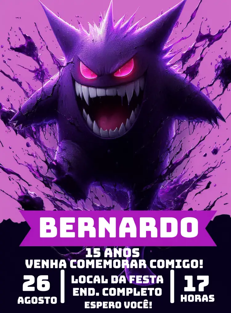 Convite Gengar Pokemon Desenho