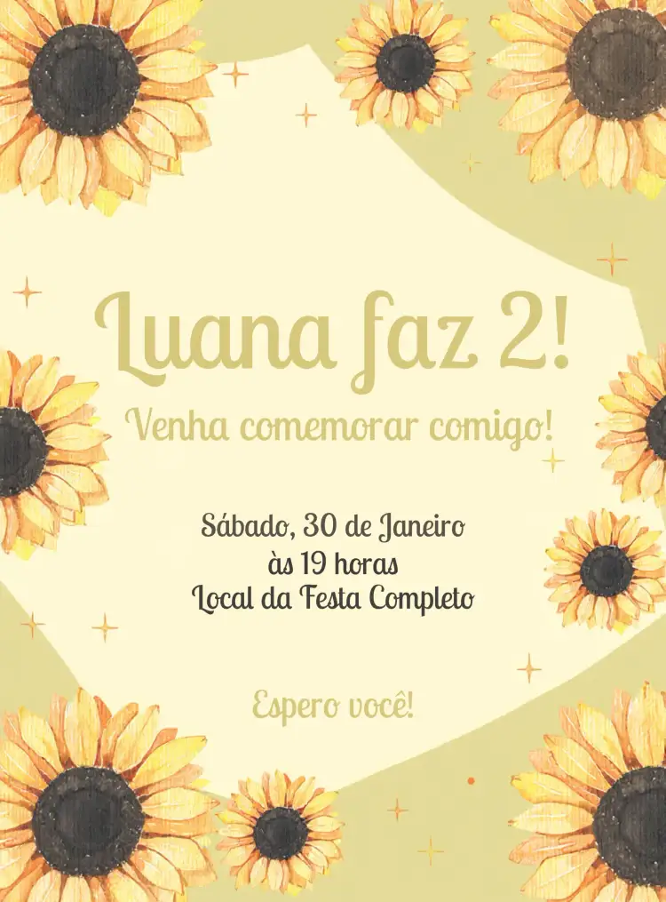Convite Girassol Flor – tema Mais pesquisados floral, colorido, divertido, moderno, rústico