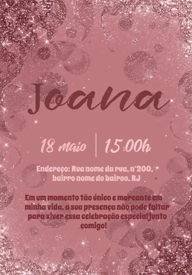 Convite Glitter Ou – tema Aniversário glitter, pastéis, moderno, elegante, divertido, festivo