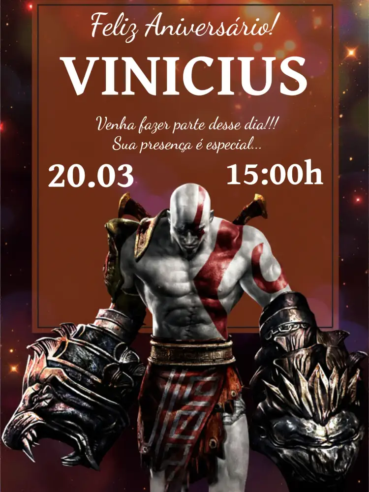 Convite God Of War Kratos – tema Mais pesquisados épico, guerreiro, jogo, sangue, fantasia, aventura