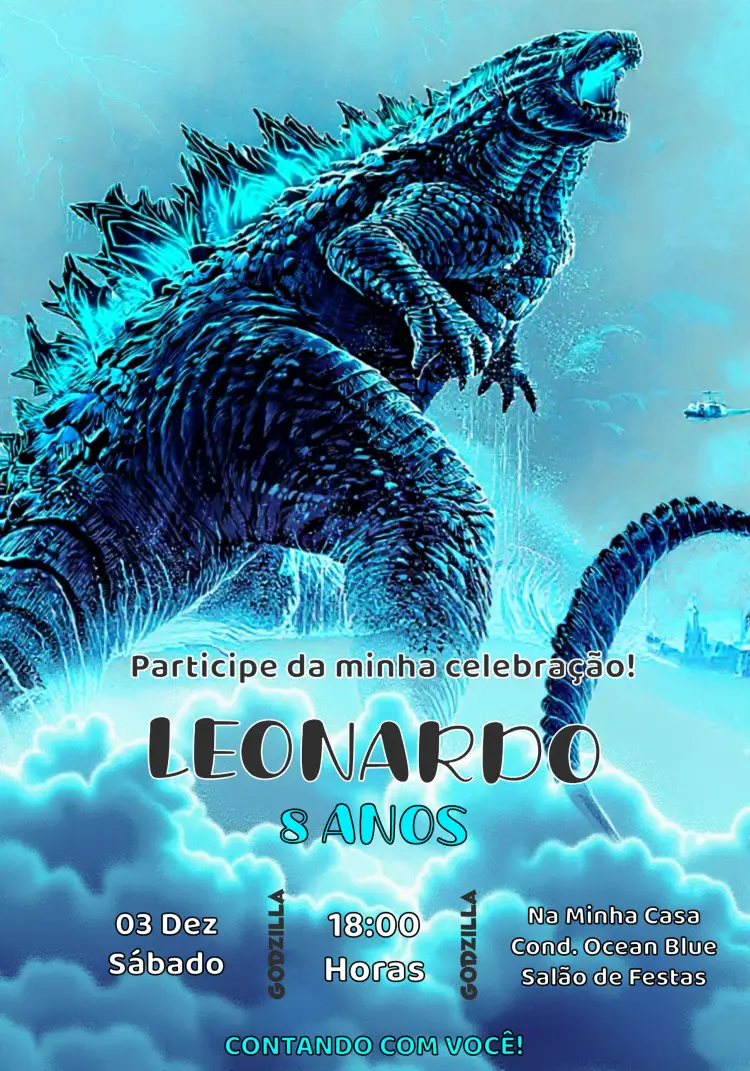 Convite Godzilla Azul