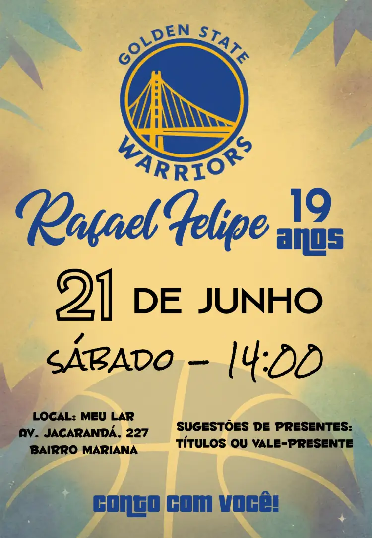 Convite Golden State Warriors Nba Infantil