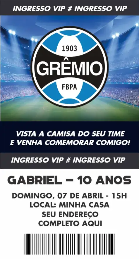 Convite Grêmio ingresso