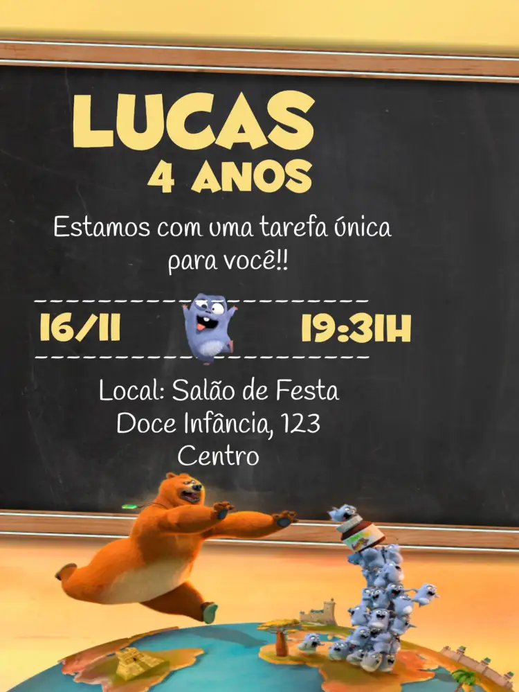Convite Grizzy E Os Lemmings Infantil – tema Mais pesquisados colorido, divertido, moderno, ilustrações animadas, aventura, infantil