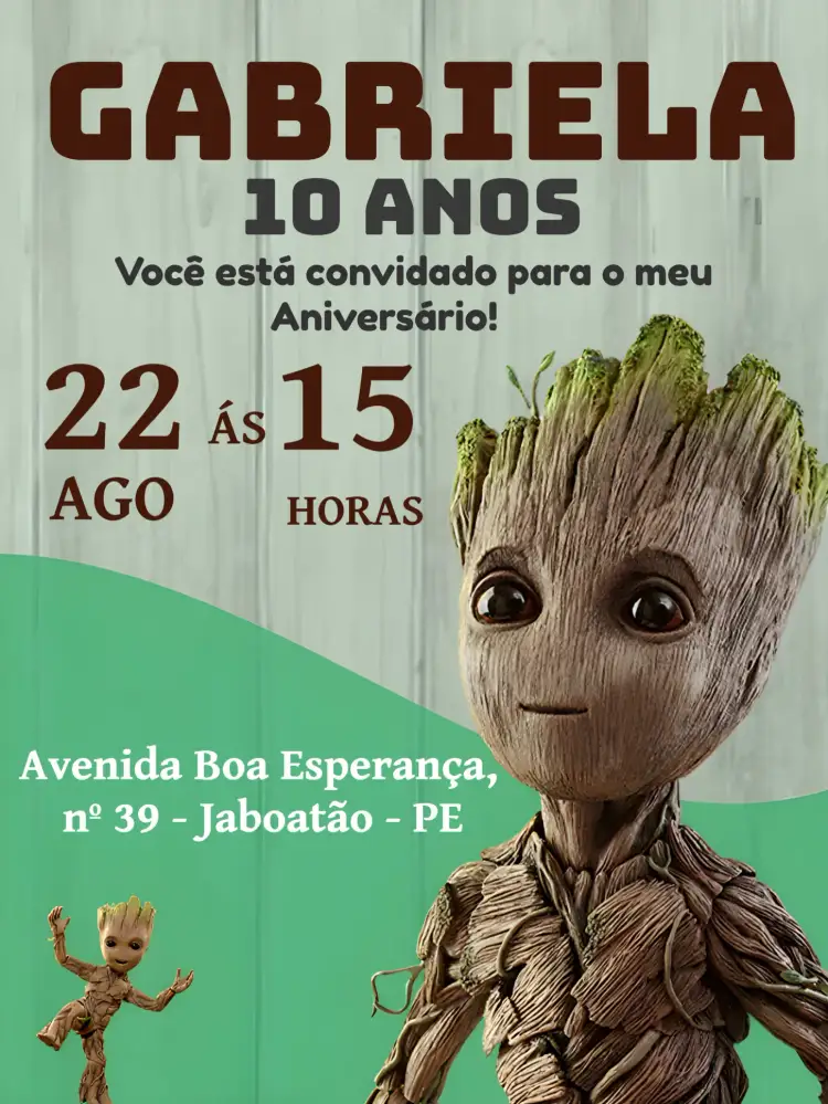 Convite Groot Galáxia – tema Mais pesquisados verde, espaço, temático, aventura, colorido