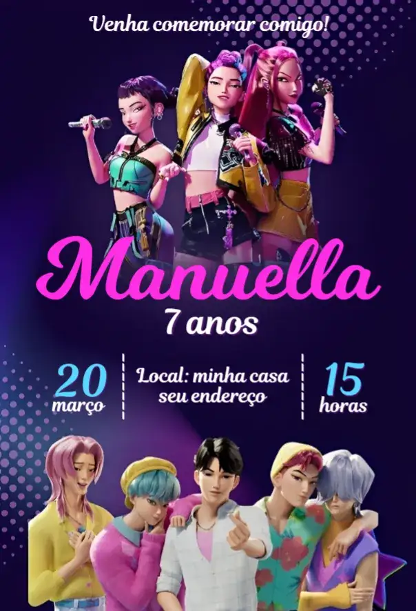 Convite Guerreiras do Kpop 17 – tema Aniversário colorido, moderno, pop, dinâmico, jovem, divertido