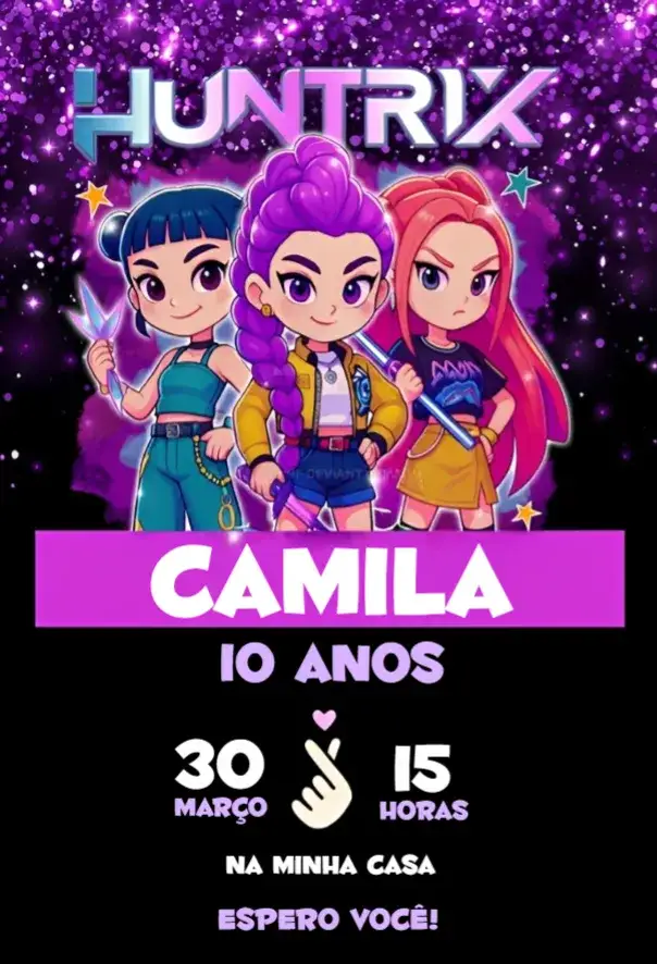 Convite Guerreiras do Kpop 19 – tema Aniversário colorido, moderno, jovial, pop, divertido