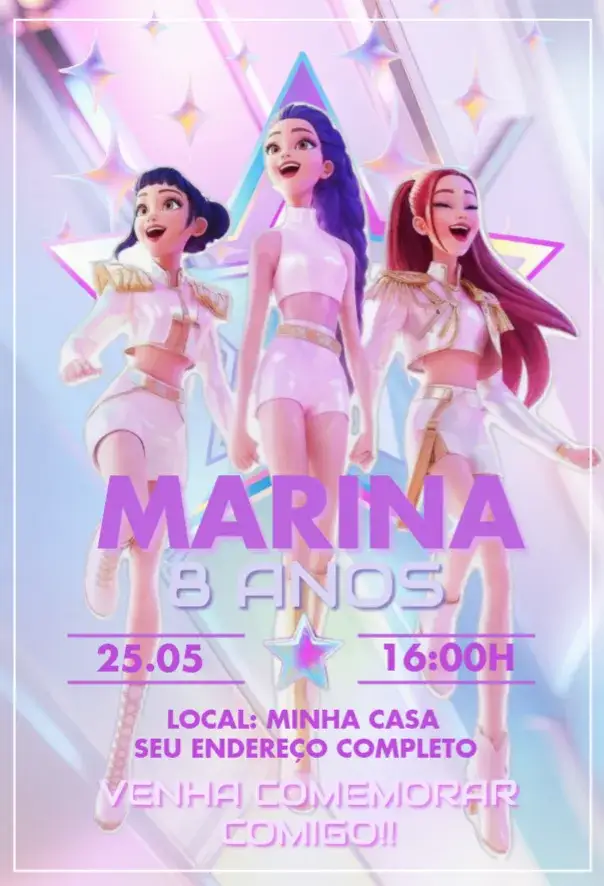 Invitación Guerreras del Kpop – tema Cumpleaños colorido, moderno, divertido, temático, jovem, vibrante