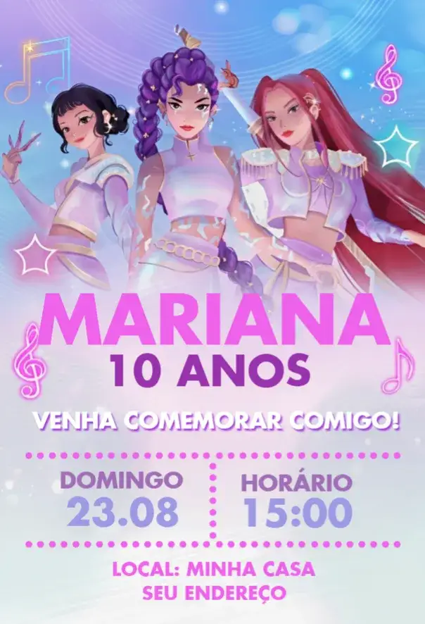 Invitación Guerreras del Kpop – tema Cumpleaños colorido, moderno, pop art, jovial, divertido