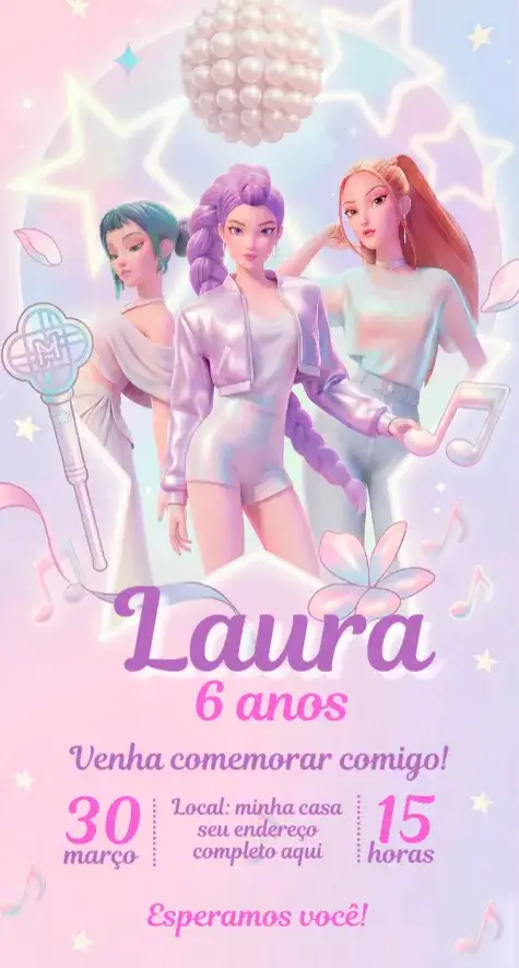 Invitación Guerreas del Kpop – tema Cumpleaños colorido, moderno, divertido, joven, kawaii