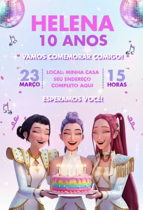 Invitación Guerreras del Kpop – tema Cumpleaños modernos, coloridos, pop, divertidos, joviales