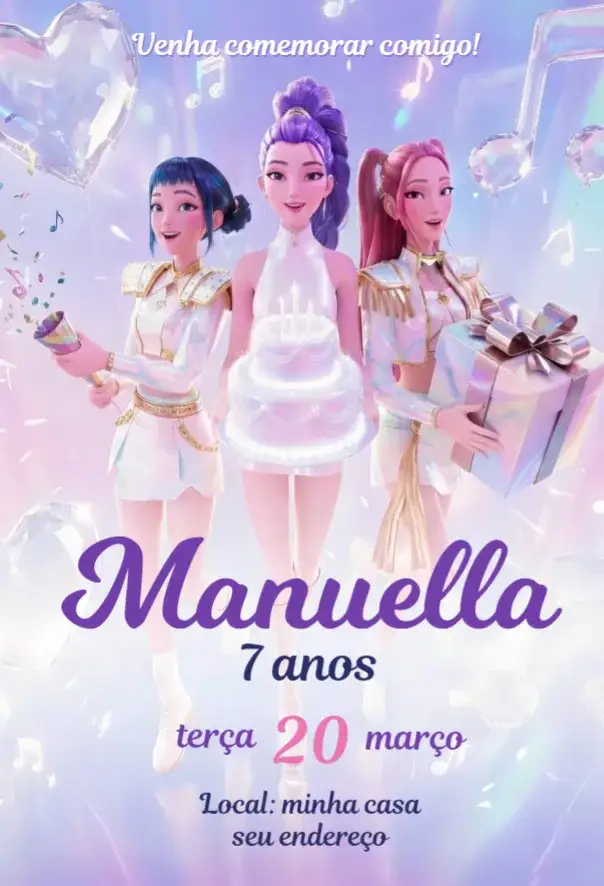 Convite Guerreiras do Kpop 8 – tema Aniversário colorido, moderno, divertido, temático, pop, jovem