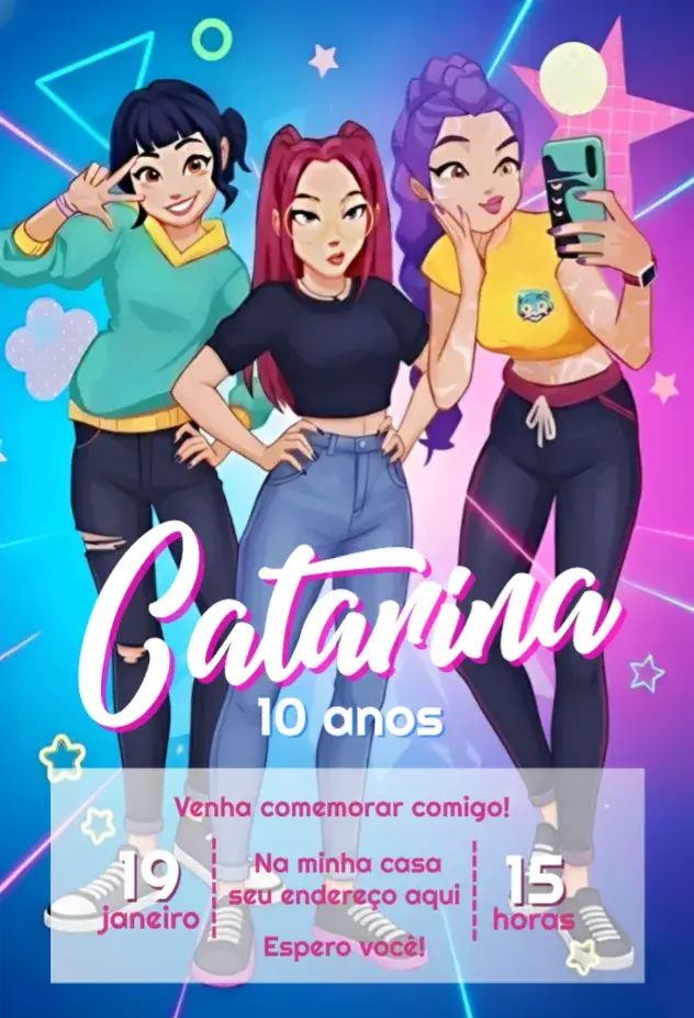 Convite Guerreiras do Kpop colorido 2