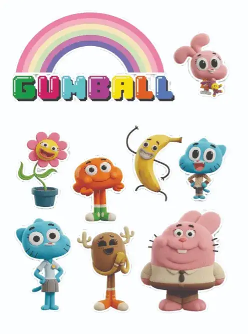 Convite Gumball – tema Topo de bolo colorido, divertido, infantil, lúdico, alegre