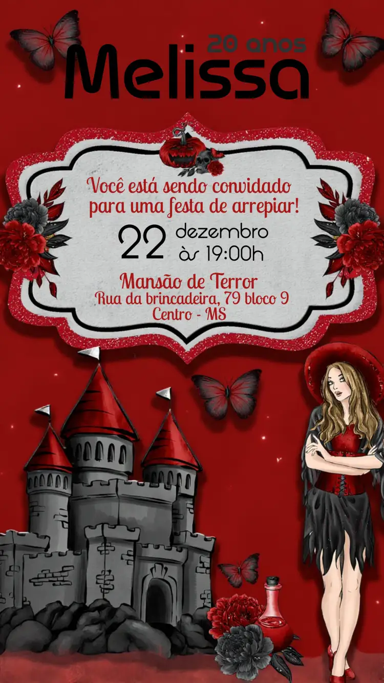 Convite Halloween Adulto – tema Aniversário sombrio, misterioso, gótico, moderno, divertido, temático
