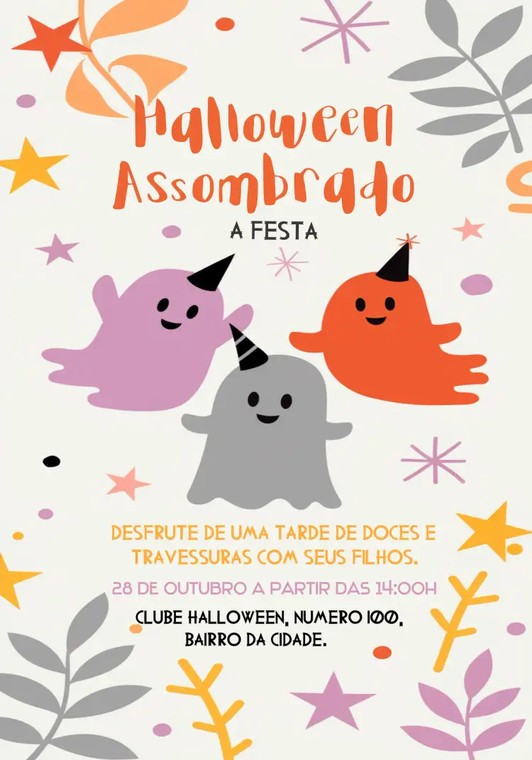 Convite Halloween Fantasma – tema Datas Comemorativas escuro, assustador, divertido, vibrante, temático, ilustrações de Halloween