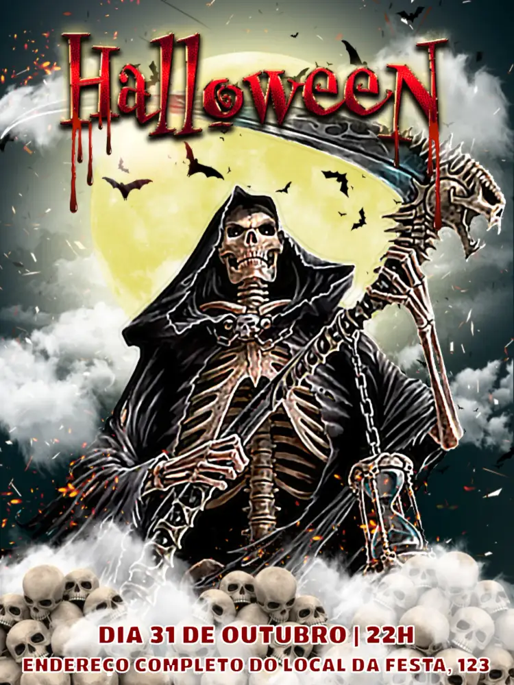 Convite Halloween Horror – tema Datas Comemorativas sombrio, gótico, horror, dourado, vintage, moderno