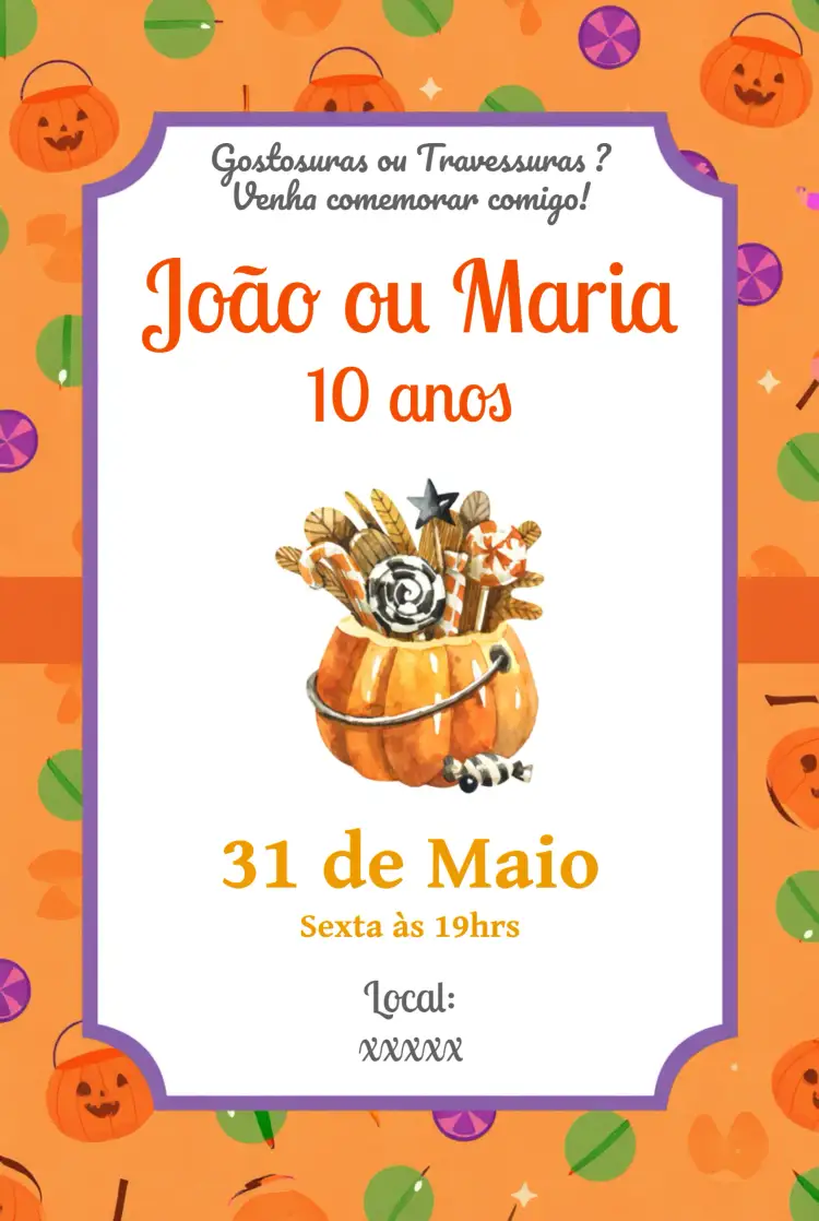 Convite Halloween Laranja – tema Datas Comemorativas laranja, xadrez, abóbora, divertido, festivo, colorido