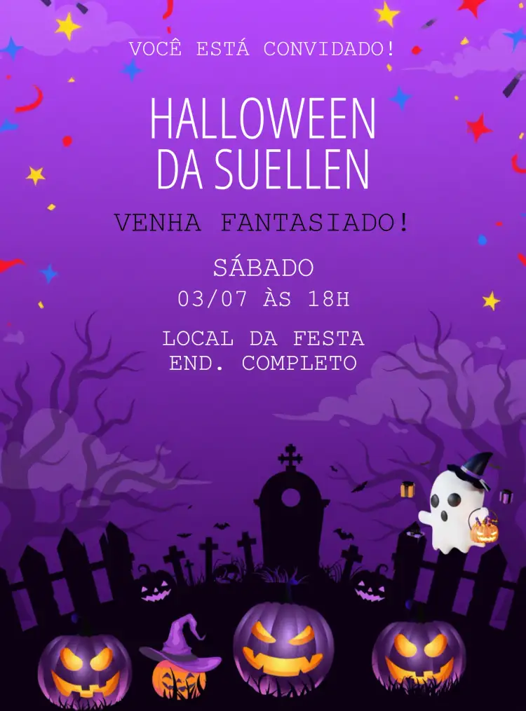Convite Halloween Preto – tema Datas Comemorativas sombrio, misterioso, divertido, temático, fantasia, noturno