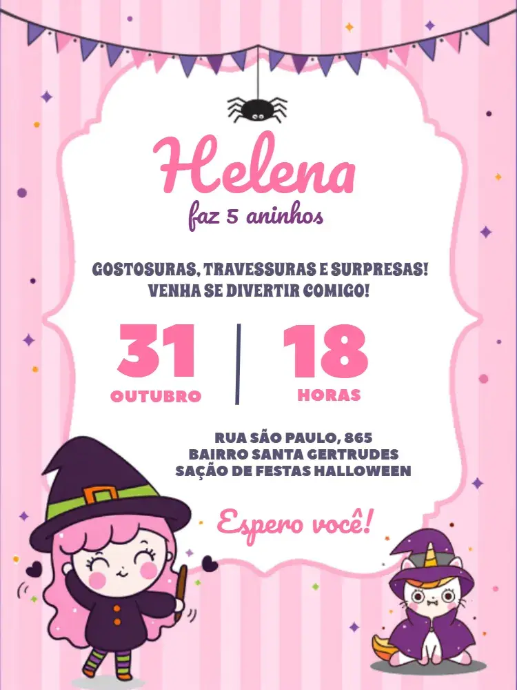 Convite Halloween Rosa Bruxas