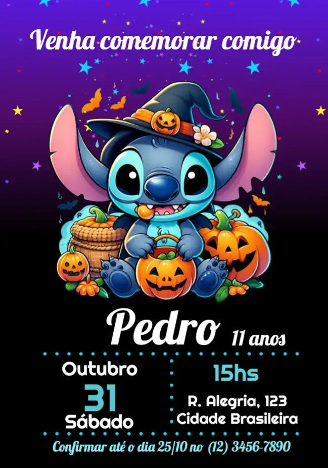 Convite Halloween Stitch Roxo