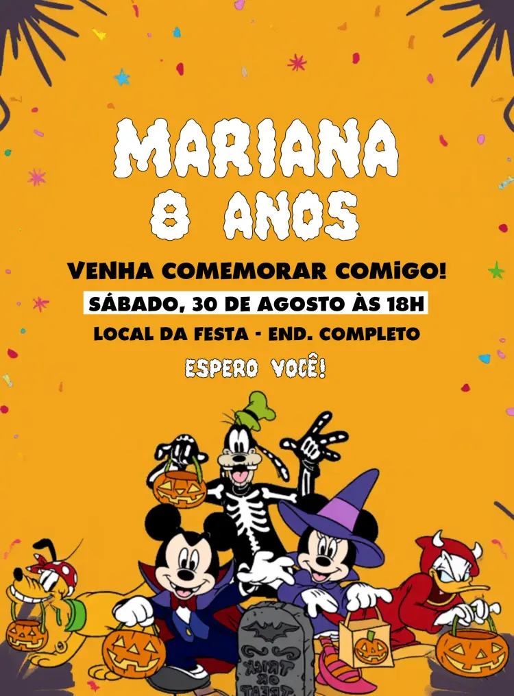 Convite Halloween Turma Do Mickey Pluto