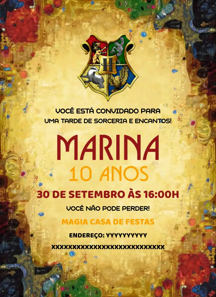 Convite Harry Potter Amarelo