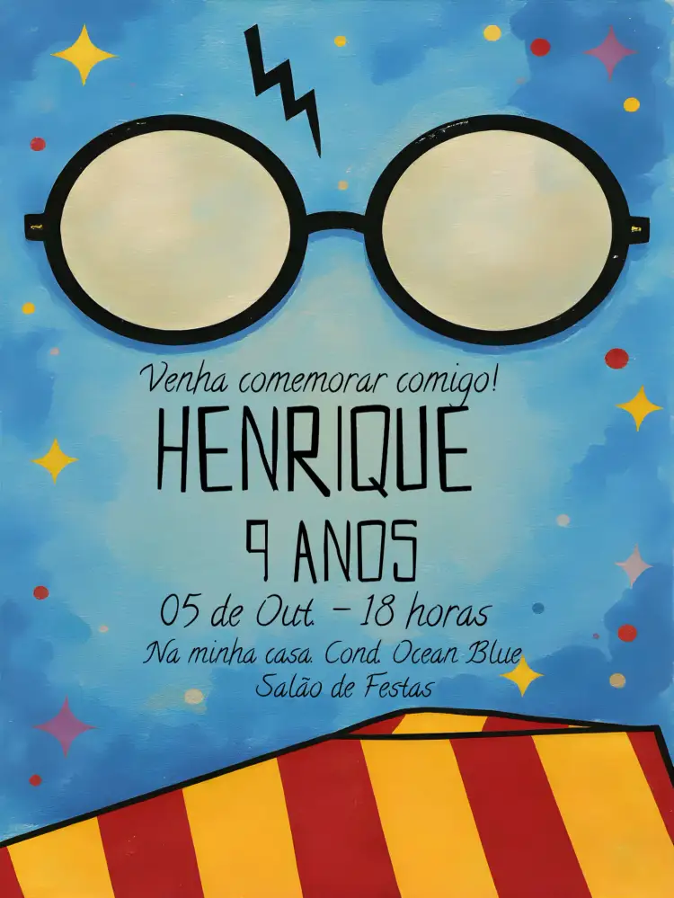 Convite Harry Potter Amarelo – tema Mais pesquisados amarelo, vermelho, mágico, temático, infantil
