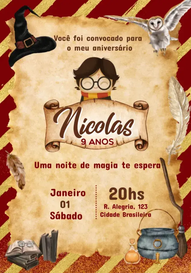 Convite Harry Potter Pergaminho
