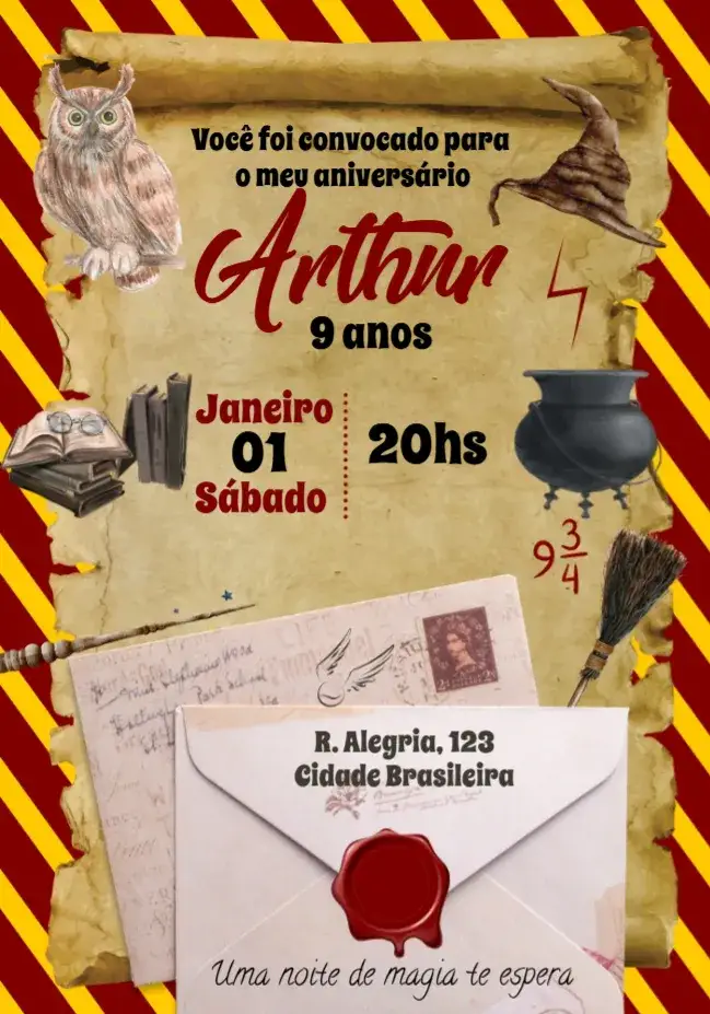 Convite Harry Potter Caldeirão – tema Mais pesquisados mágico, temático, vibrante, fantasia, aventura
