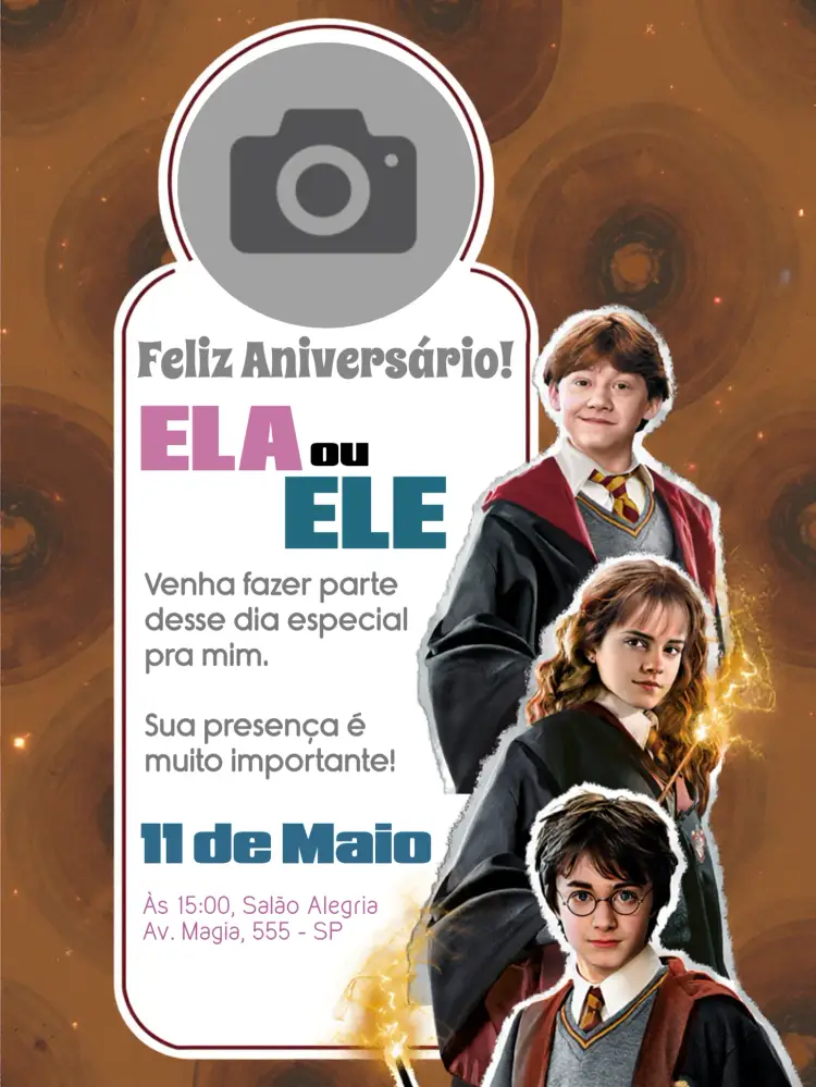 Convite Harry Potter Com Foto Rony