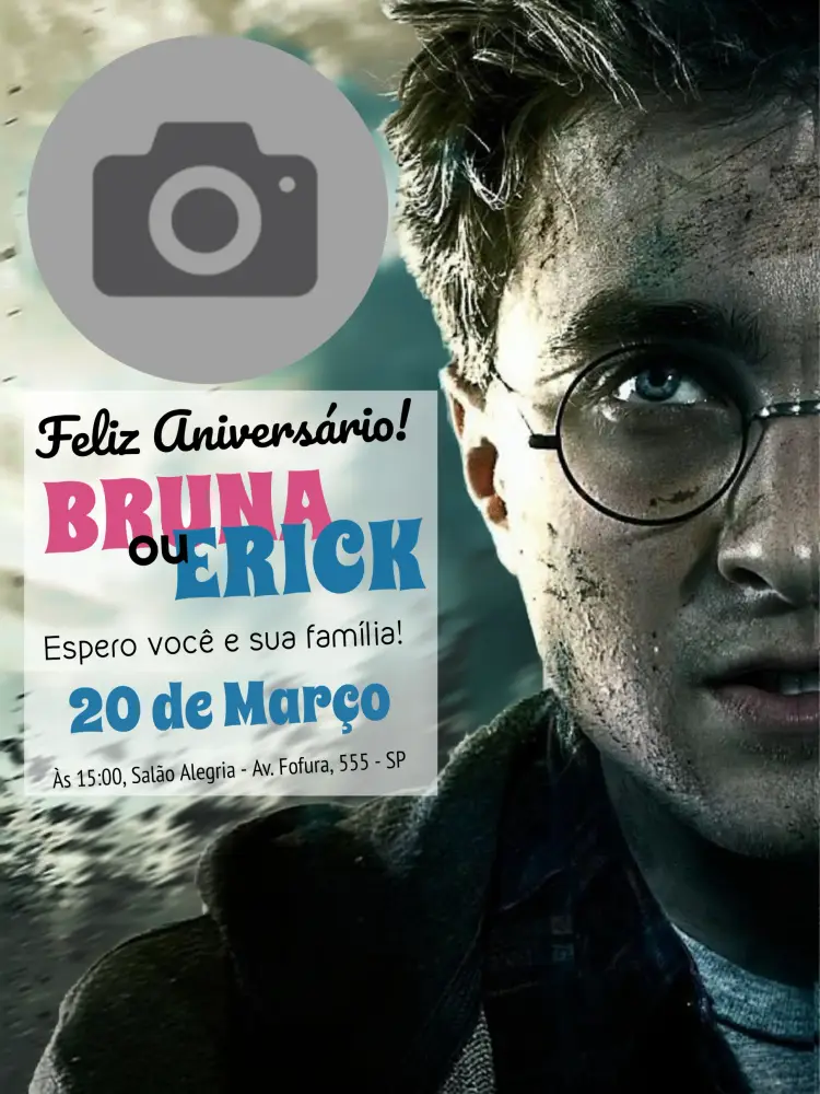 Convite Harry Potter Com Foto Vermelho