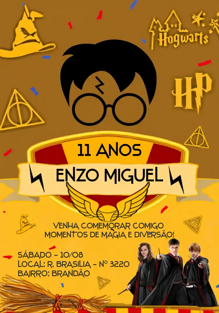 Convite Harry Potter Festa – tema Mais pesquisados mágico, bruxo, fantasia, colorido, jovial
