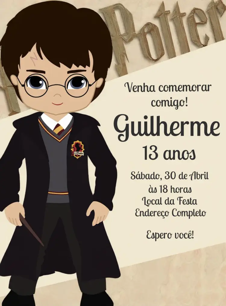 Convite Harry Potter Grifinória