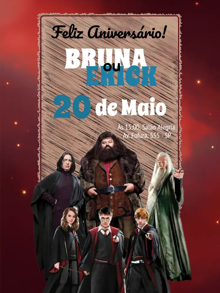 Convite Harry Potter Herminone – tema Aniversário Infantil mágico, temático, colorido, fantasia, infantil, divertido
