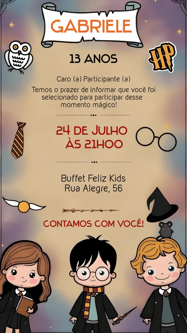 Convite Harry Potter Hermione