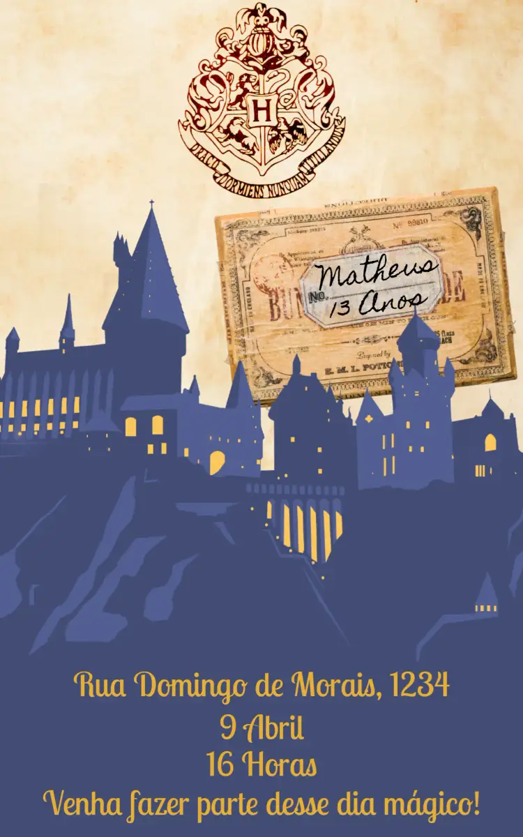 Convite Harry Potter Hogwarts Lufa-lufa – tema Aniversário Infantil mágico, temático, cinematográfico, colorido, fantasia