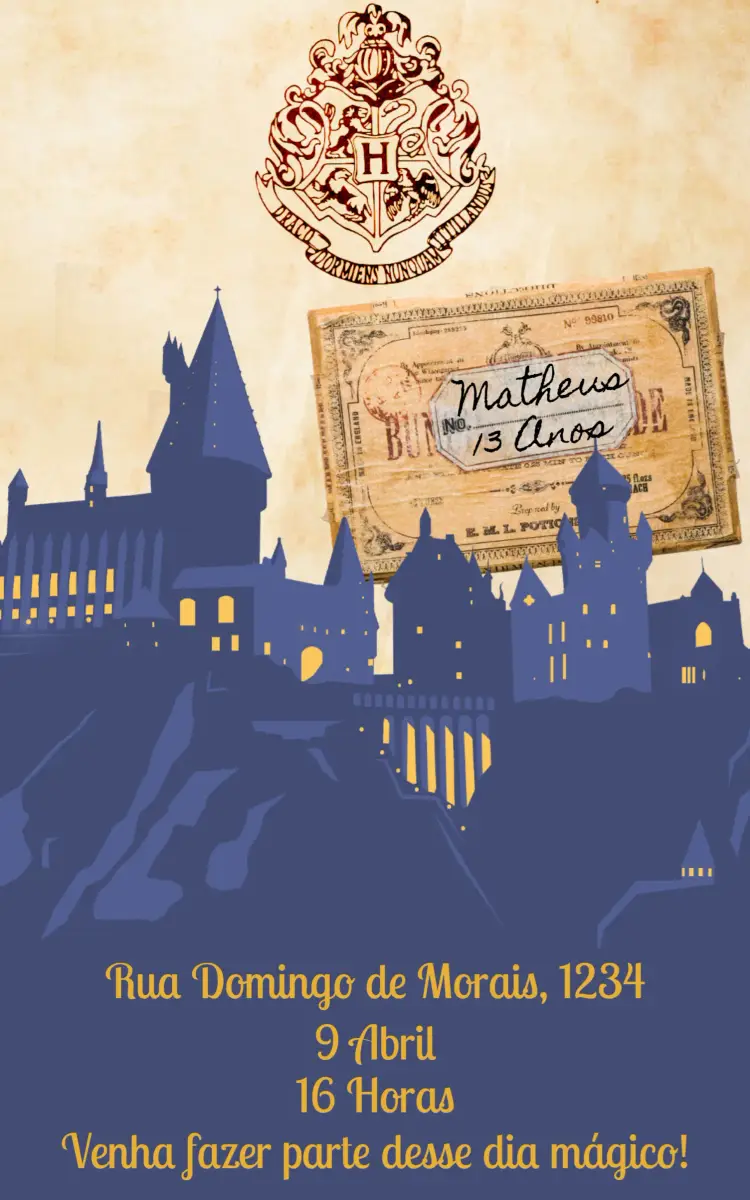 Convite Harry Potter Hogwarts Lufa-lufa