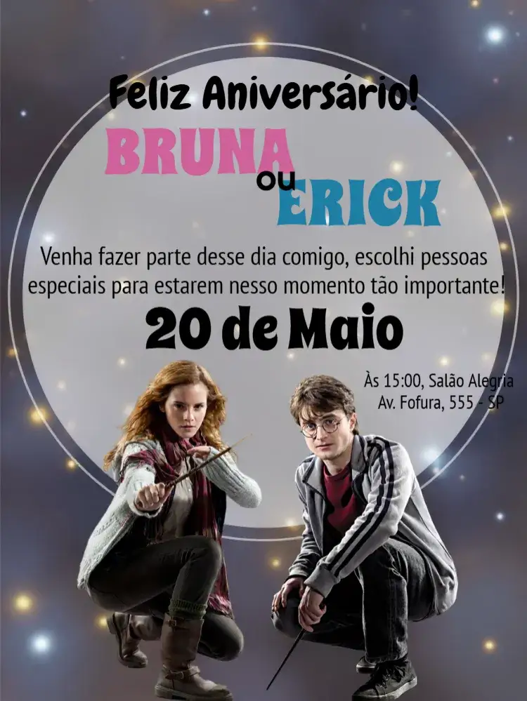 Convite Harry Potter Hp – tema Aniversário Infantil mágico, aventureiro, fantasia, jovial, colorido, temático