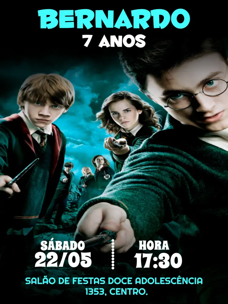 Convite Harry Potter Infantil – tema Aniversário Infantil mágico, colorido, fantástico, temático, divertido