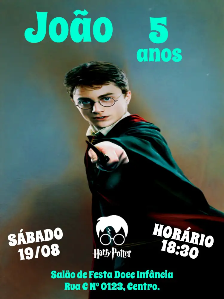 Convite Harry Potter Infantil – tema Aniversário Infantil mágico, colorido, fantasia, temática, infantil, aventura