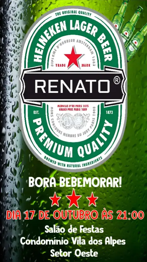 Convite Heineken – tema Aniversário moderno, vibrante, descontraído, colorido, temático, alegre