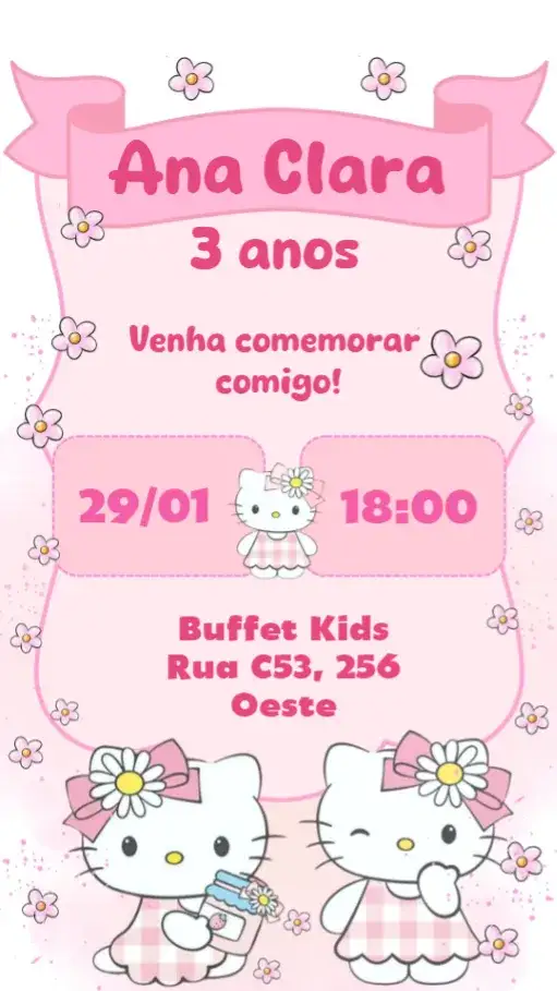 Convite Hello Kitty Aquarela – tema Aniversário Infantil aquarela, colorido, lúdico, divertido, infantil