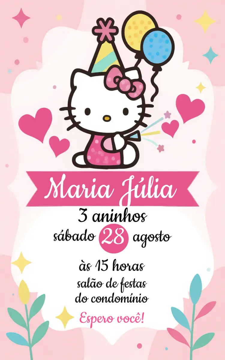 Convite Hello Kitty Rosa