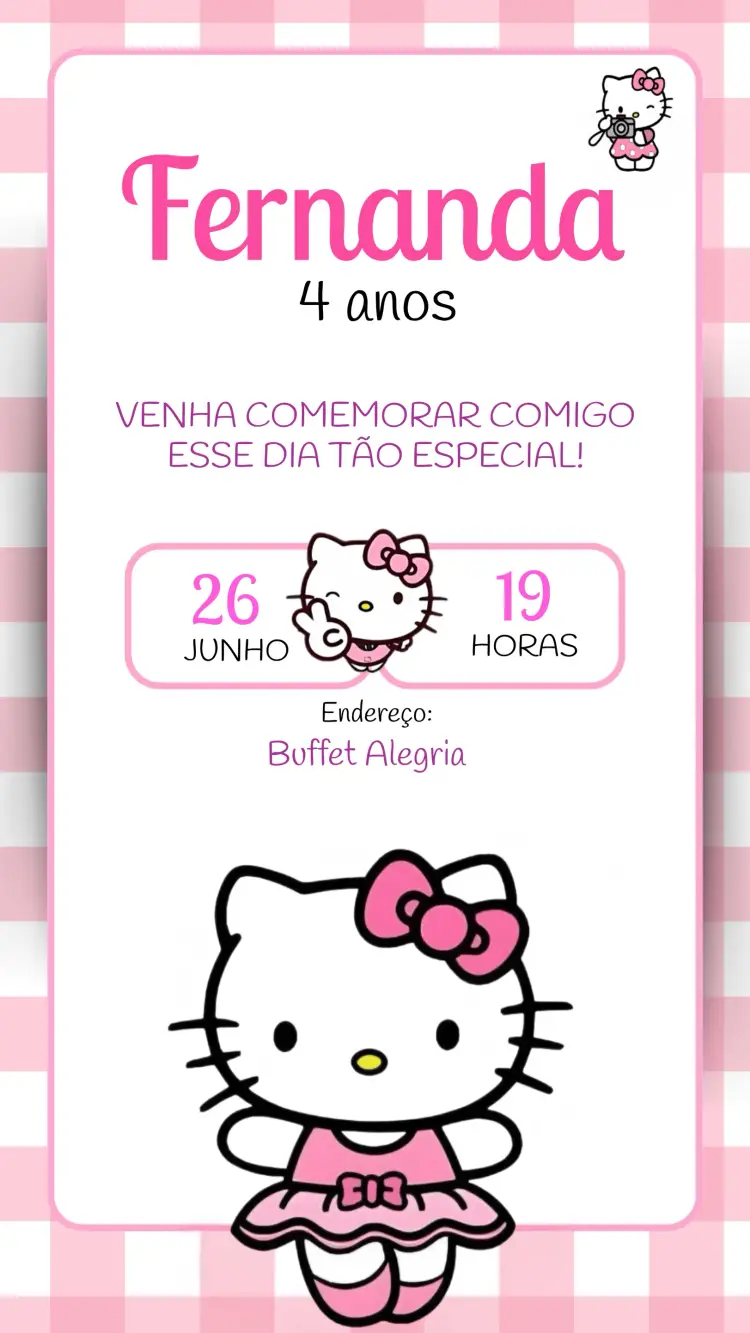 Convite Hello Kitty Rosa