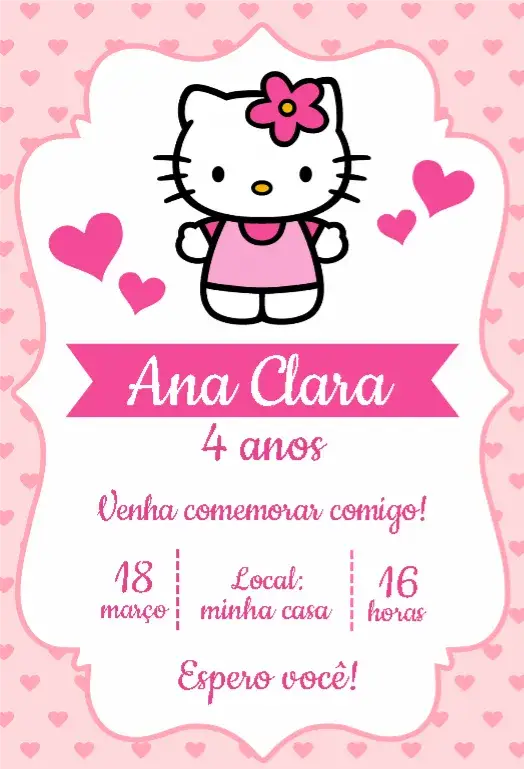 Convite Hello Kitty Rosa