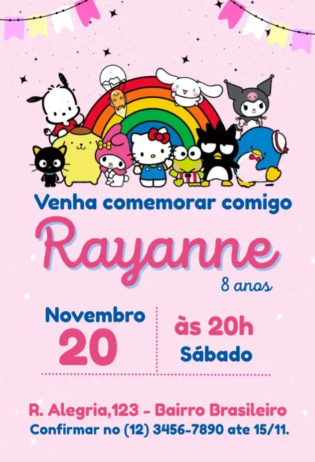 Convite Hello Kitty Rosa
